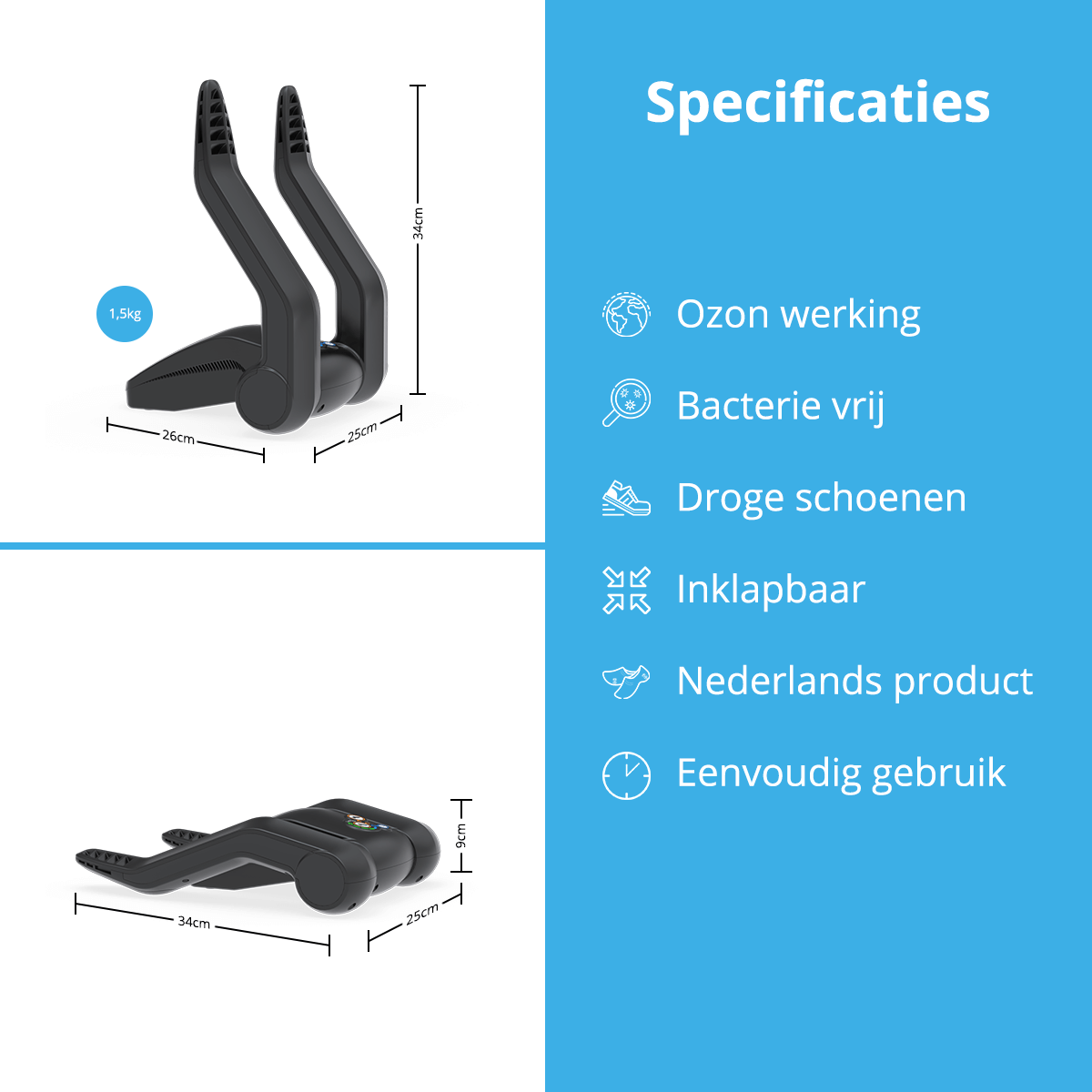 Specificaties go4dry elektrische schoendroger