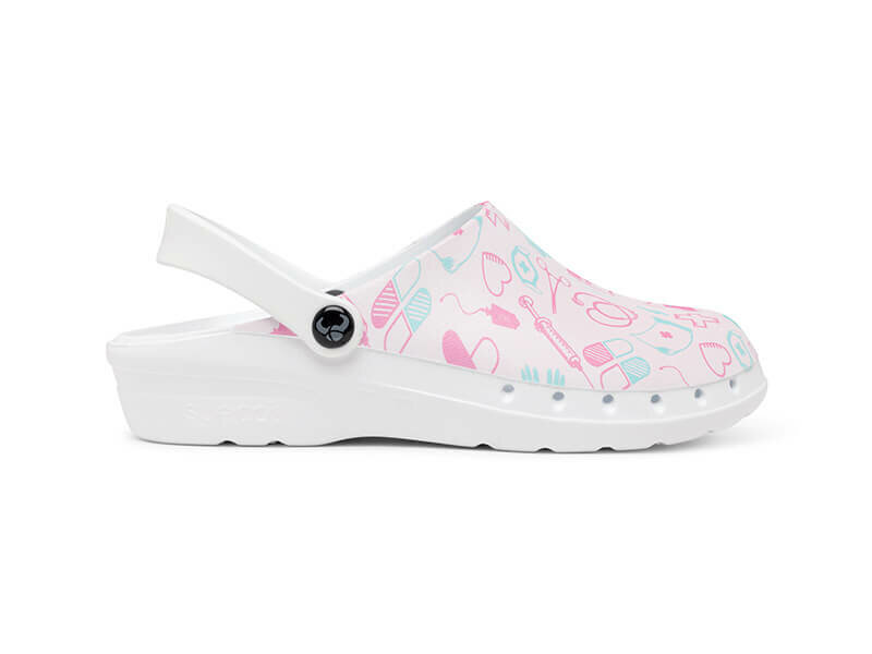 Suecos oden fusion werkklomp print medical pink zijkant rechts met hielbandje