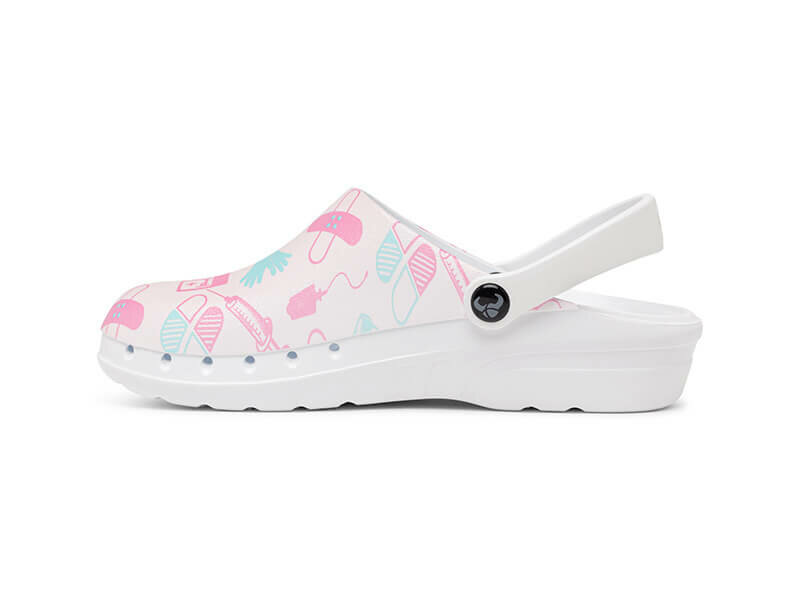 Werkklomp oden fusion print medical pink binnenzijde rechts ventilatiegaatjes