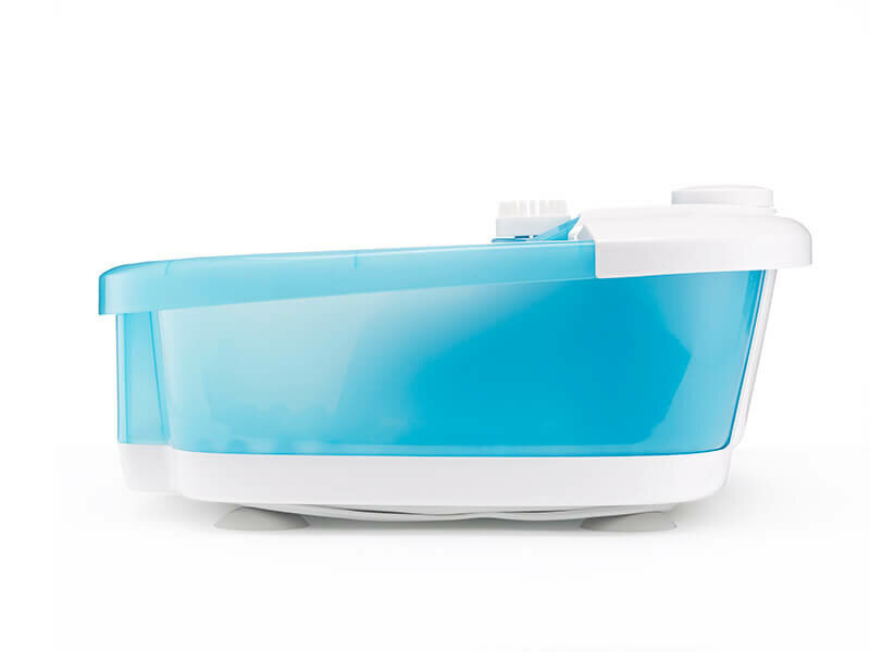 Zijkant promed voetbubbelbad blauw wit