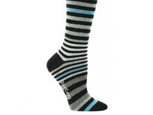 Detail compressiekous zwartgrijs en blauwwit gestreept