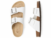 Suecos damessliper model bris beige voetbed witte bandjes