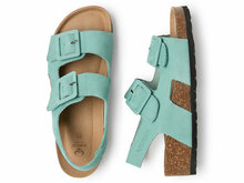 Paar suecos dames sandalen sleehak model sommar aqua met zacht voetbed