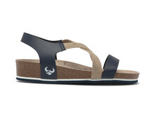 Suecos sandalen met sleehak zijaanzicht model syren navy met navy zool en elastische bandjes