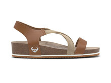 Suecos sandalen met sleehak zijaanzicht model syren bruin met bruine zool en elastische bandjes
