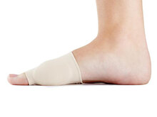 Zijaanzicht beschermingkous met gelkussentje voor hallux valgus