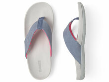 Paar dames slippers lichtgrijs denim bandje Suecos