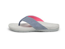 Suecos dames slipper model havsand lichtgrijs met denimroze bandje links zijkant