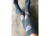 Compressiekousen blauw met witte bloemen