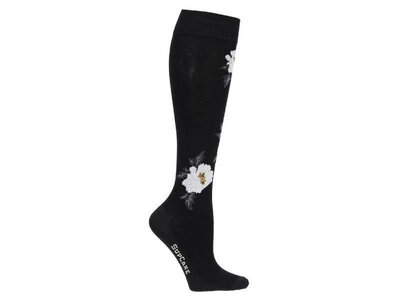 Supcare compressiekousen zwart met witte bloemen